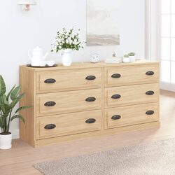 Sideboards 2 pcs Brown Engineered Wood Storage Cabinet Buffet Furniture