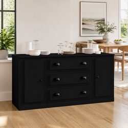 3-Piece Black Sideboard Storage Cabinet Set