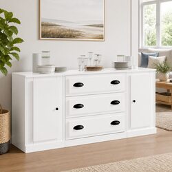 3-Piece White High Gloss Sideboard Storage Set