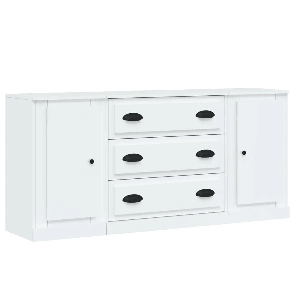 3-Piece White High Gloss Sideboard Storage Set