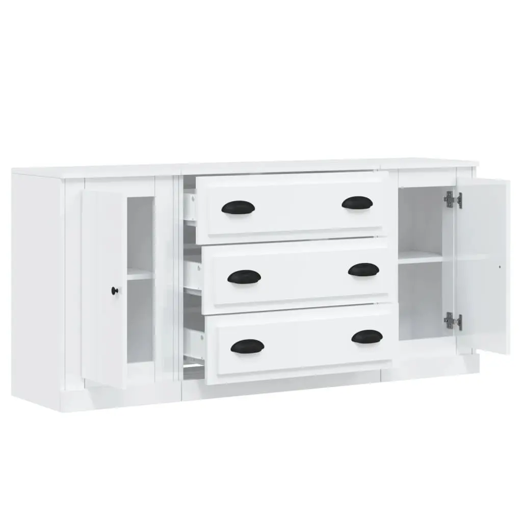 3-Piece White High Gloss Sideboard Storage Set