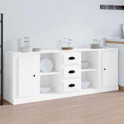 White Sideboards 3 pcs Engineered Wood Storage Cabinet Buffet Furniture Set