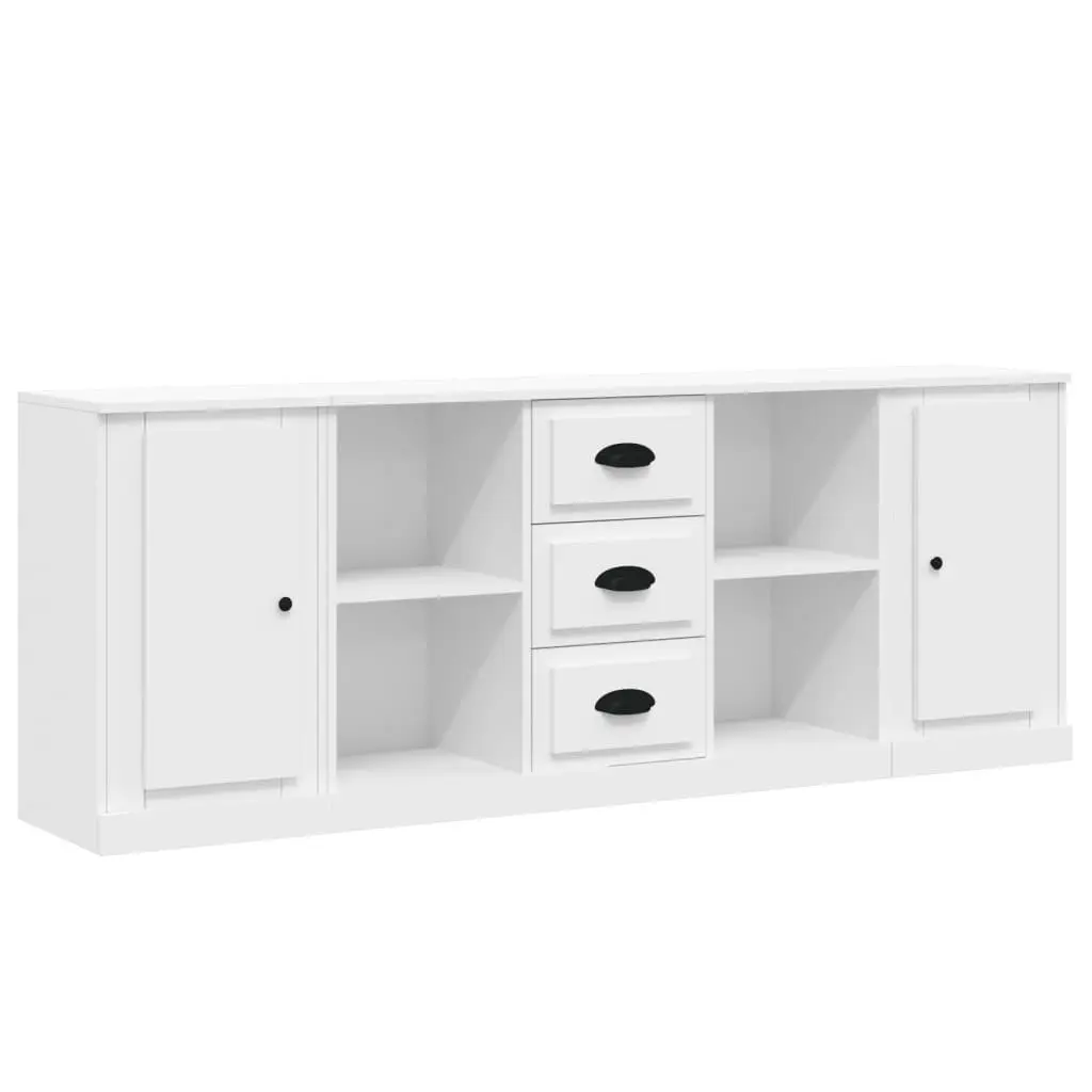 White Sideboards 3 pcs Engineered Wood Storage Cabinet Buffet Furniture Set