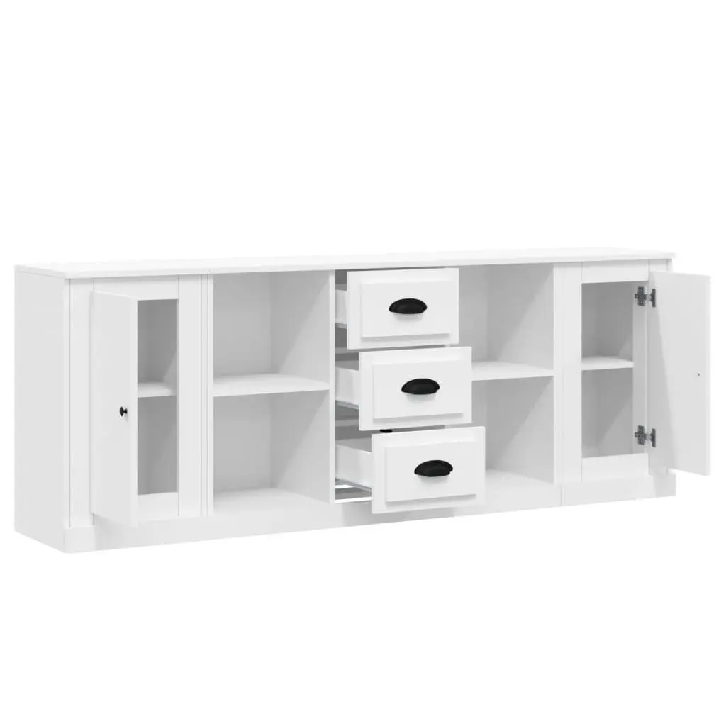 White Sideboards 3 pcs Engineered Wood Storage Cabinet Buffet Furniture Set