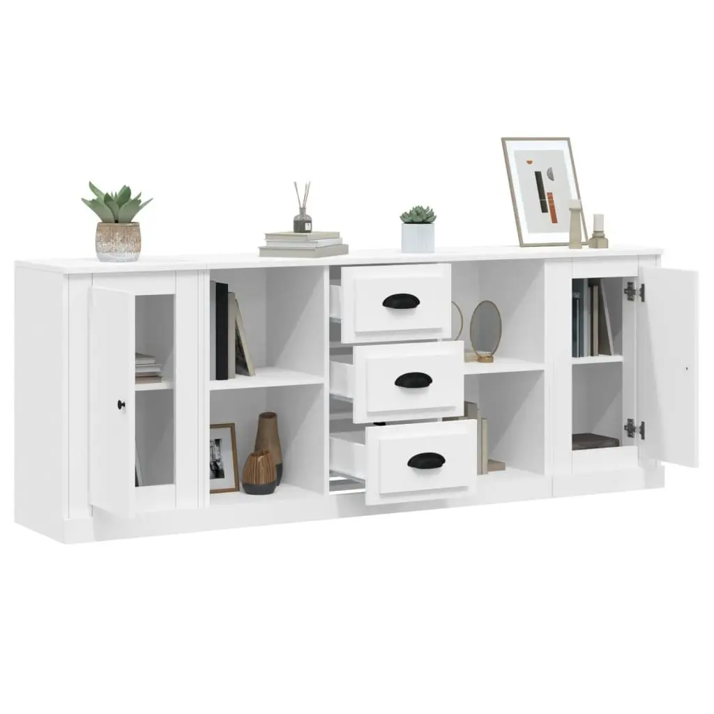 White Sideboards 3 pcs Engineered Wood Storage Cabinet Buffet Furniture Set