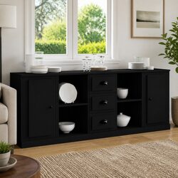 Black Engineered Wood Sideboard Storage Cabinet 3 Piece Set