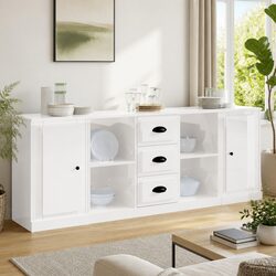Three-Piece High Gloss White Sideboard Set