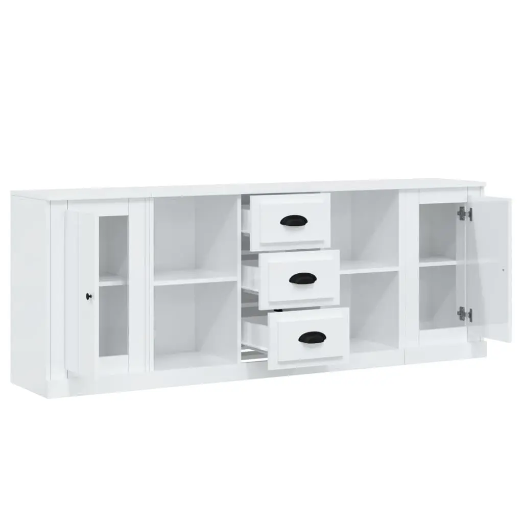 Sideboards 3 pcs High Gloss White Storage Cabinet Buffet Furniture Set