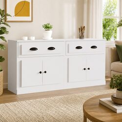 Charming White Engineered Wood Sideboard Storage Cabinet