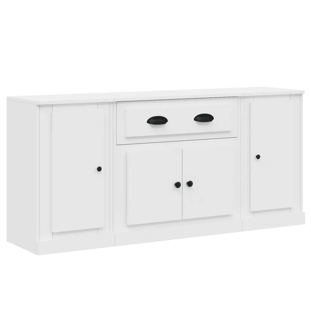 Set of 3 White Engineered Wood Sideboards for Storage