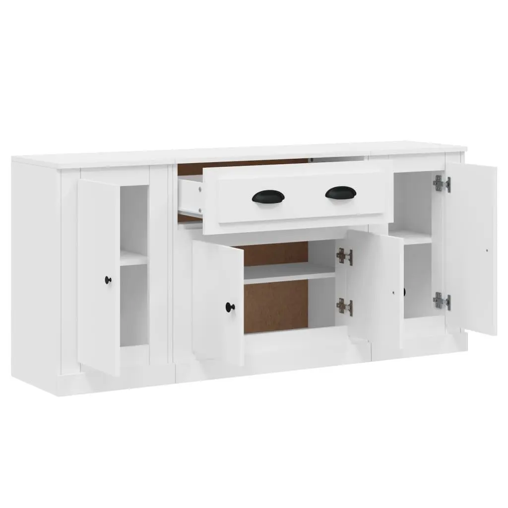 Set of 3 White Engineered Wood Sideboards for Storage