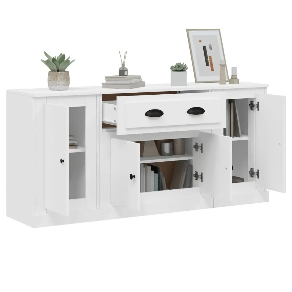 Set of 3 White Engineered Wood Sideboards for Storage