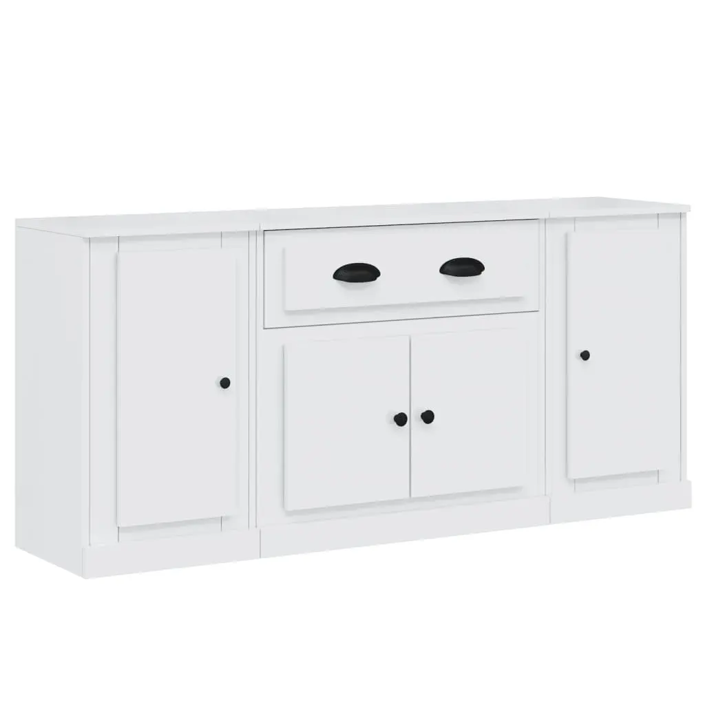 White High Gloss Sideboards Set of 3 Engineered Wood Storage Cabinet Buffet Display Furniture
