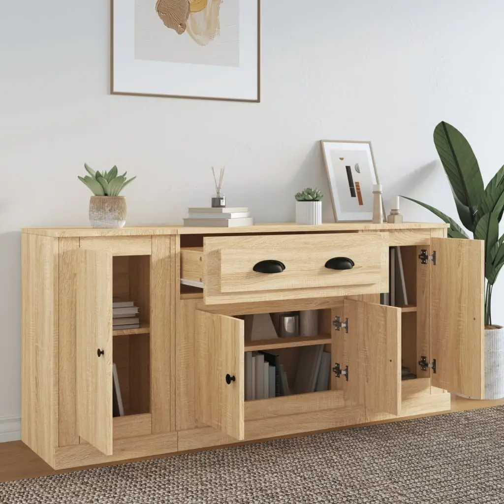 3-Piece Brown Engineered Wood Sideboard Set