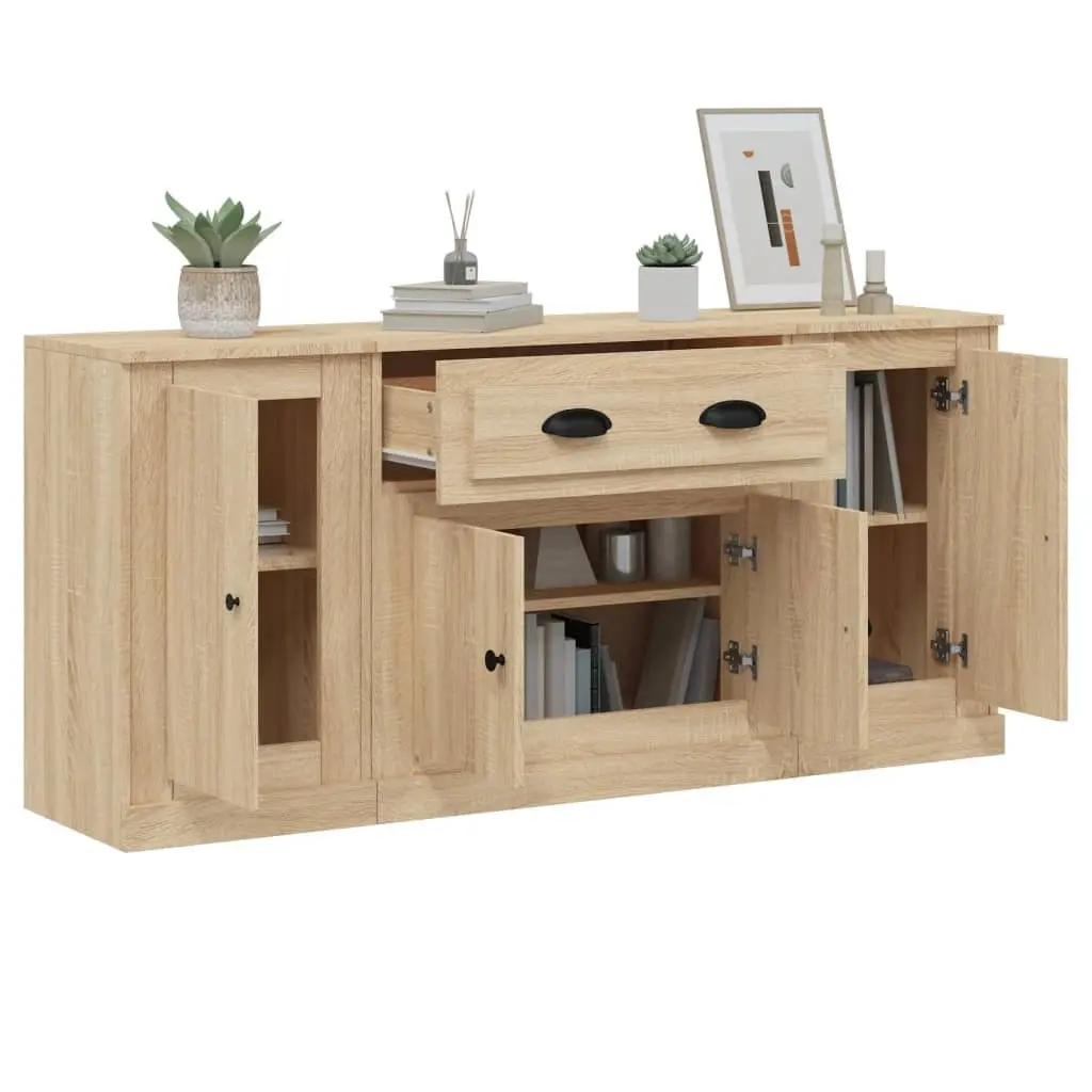 3-Piece Brown Engineered Wood Sideboard Set