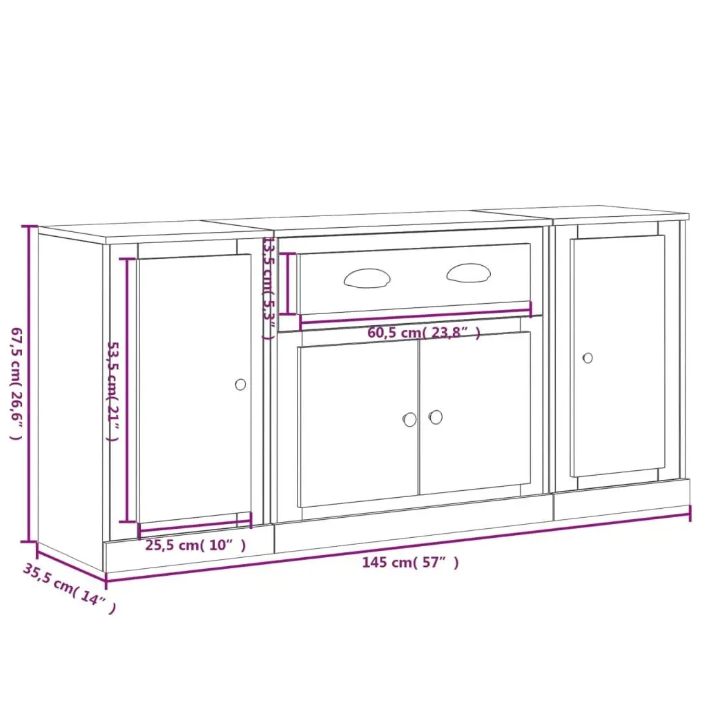 3-Piece Brown Engineered Wood Sideboard Set