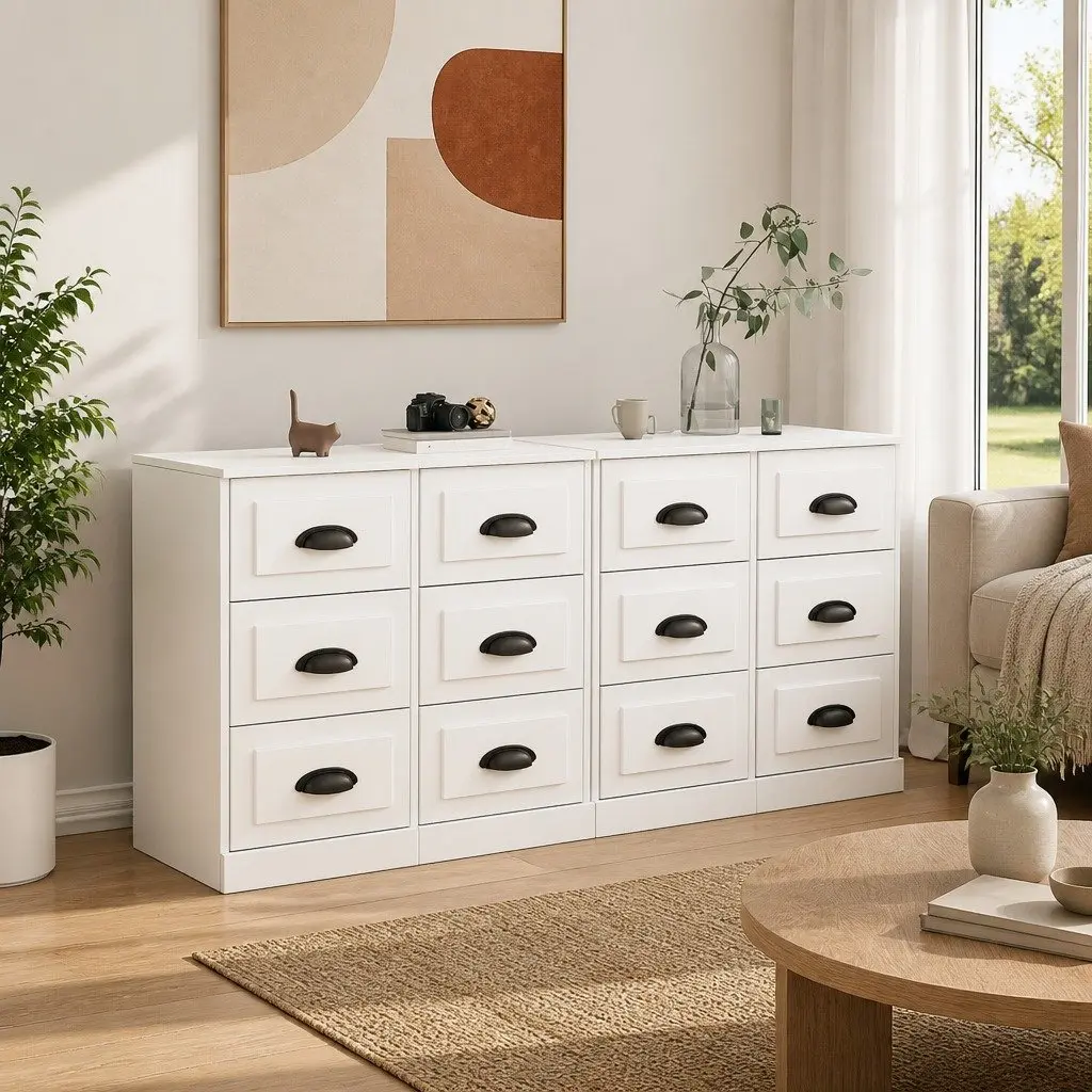 White Engineered Wood Sideboard Cabinet Set