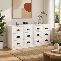 Elegant White Engineered Wood Sideboard Cabinet Set