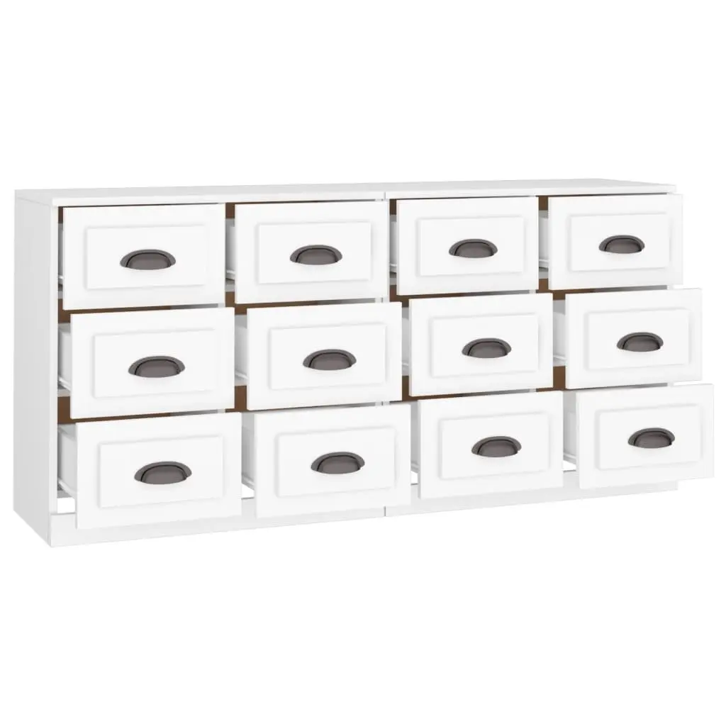 White Engineered Wood Sideboard Cabinet Set