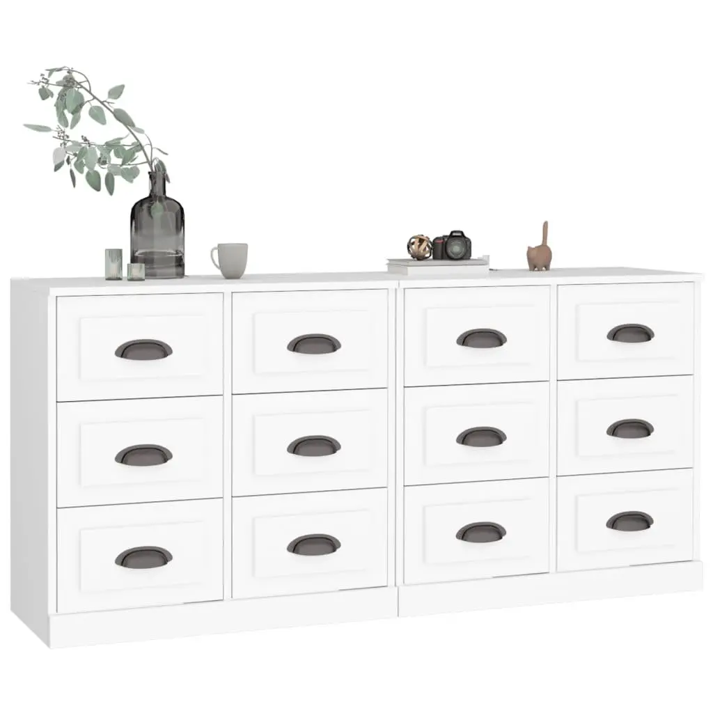 White Engineered Wood Sideboard Cabinet Set