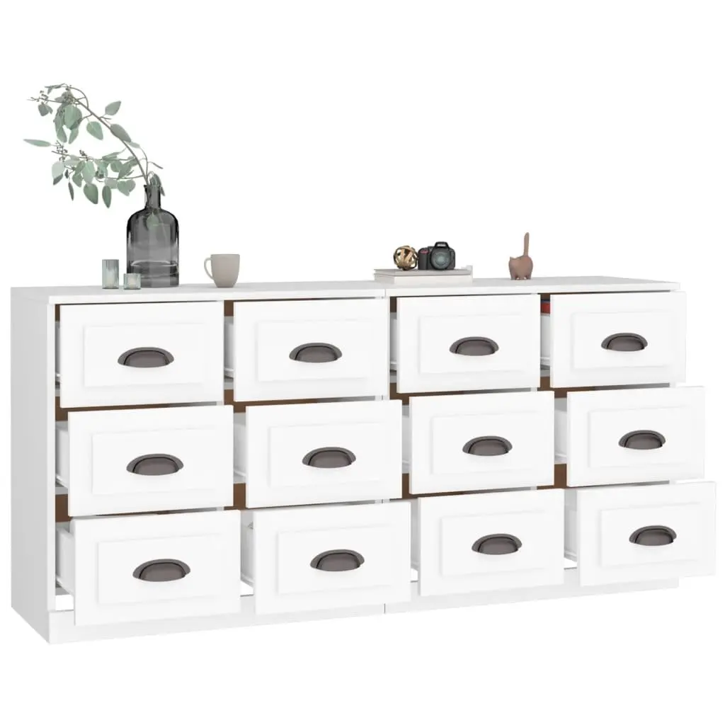 White Engineered Wood Sideboard Cabinet Set
