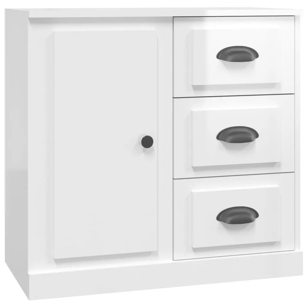 Sideboard Cabinet High Gloss White 3 Piece Engineered Wood Storage Buffet