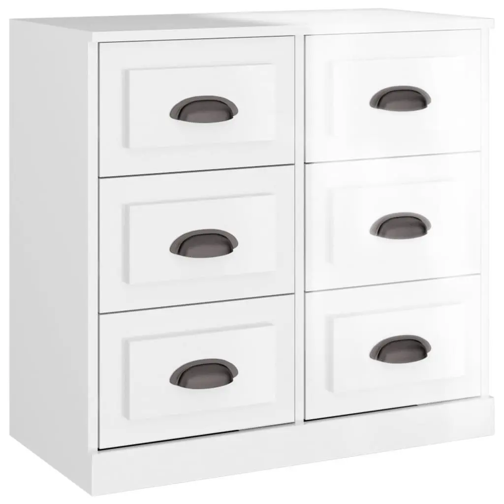 Sideboard Cabinet High Gloss White 3 Piece Engineered Wood Storage Buffet