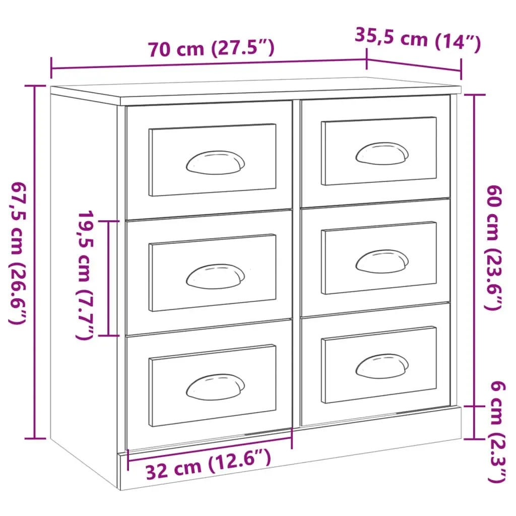 Sideboard Cabinet High Gloss White 3 Piece Engineered Wood Storage Buffet