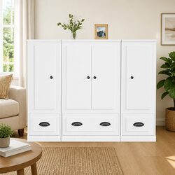 Elegant White Storage Cabinet Highboard Set of 3