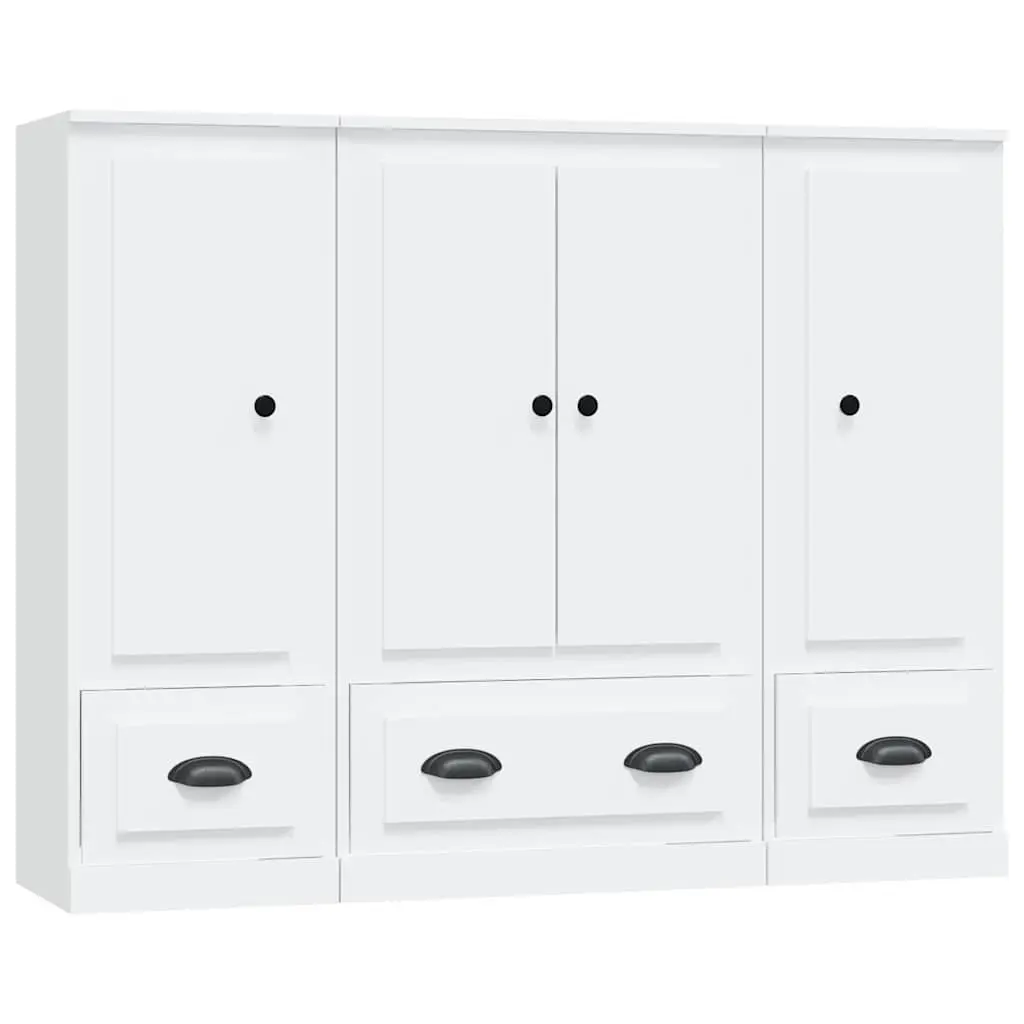 Highboards White Minimalist 3 Piece Storage Cabinet Set Engineered Wood