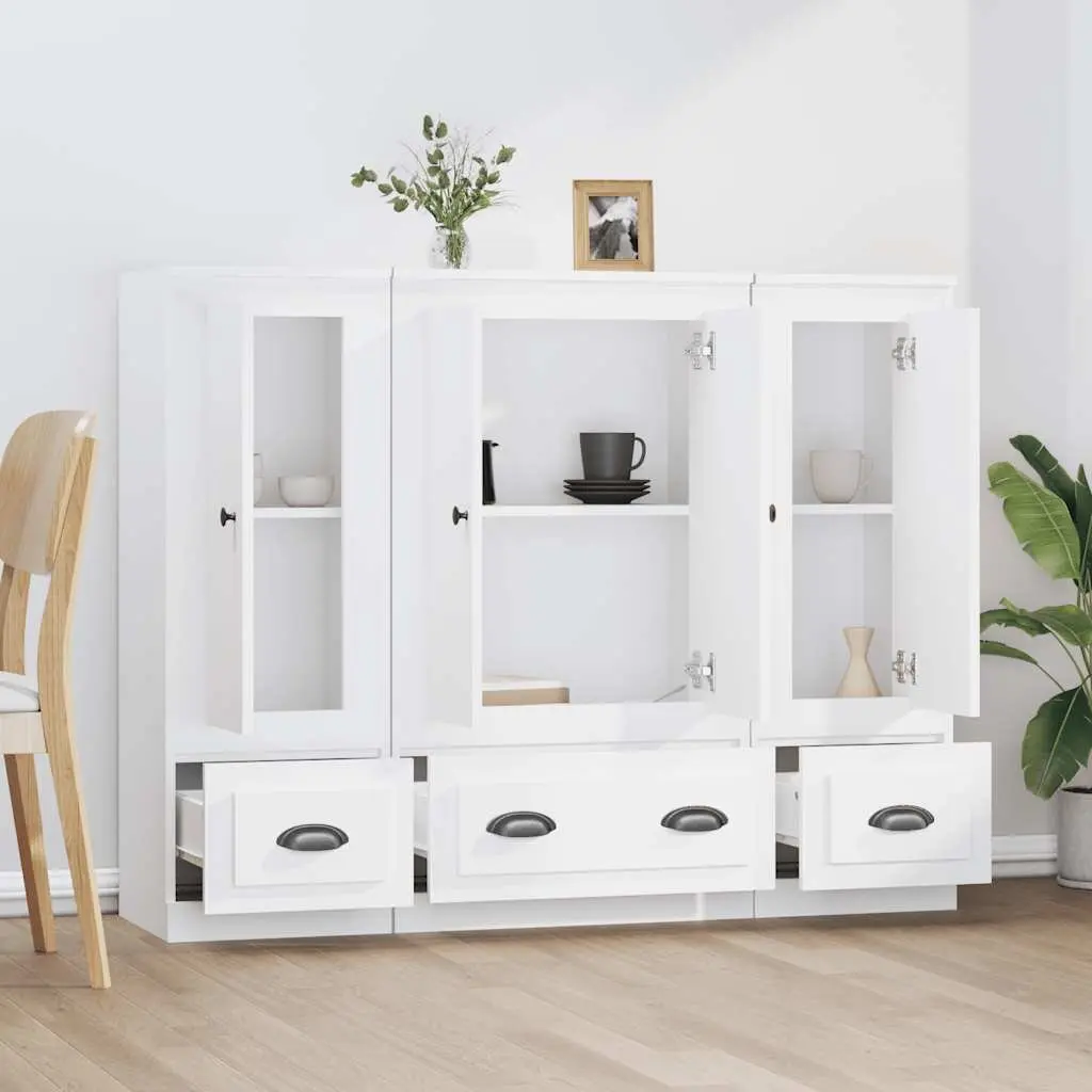 Highboards White Minimalist 3 Piece Storage Cabinet Set Engineered Wood