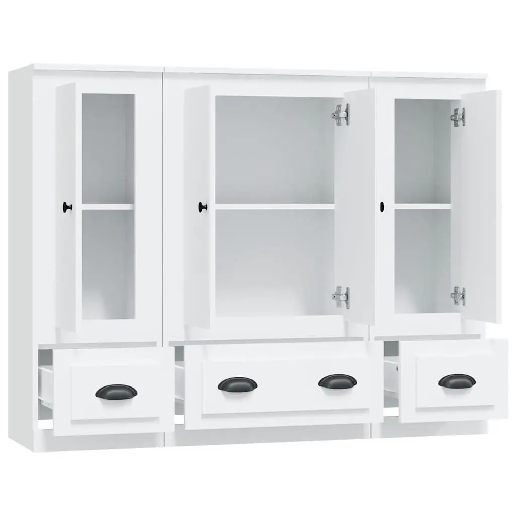 Highboards White Minimalist 3 Piece Storage Cabinet Set Engineered Wood