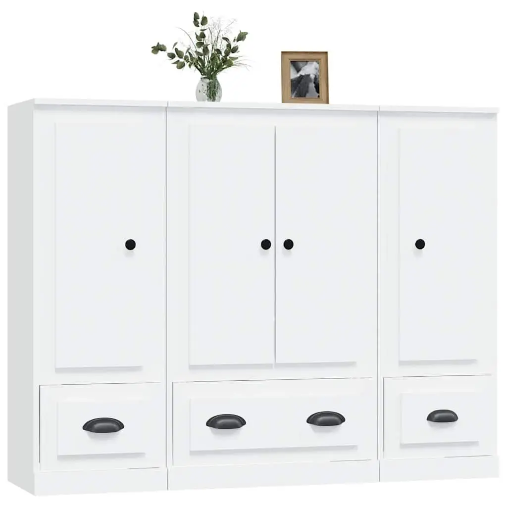 Highboards White Minimalist 3 Piece Storage Cabinet Set Engineered Wood