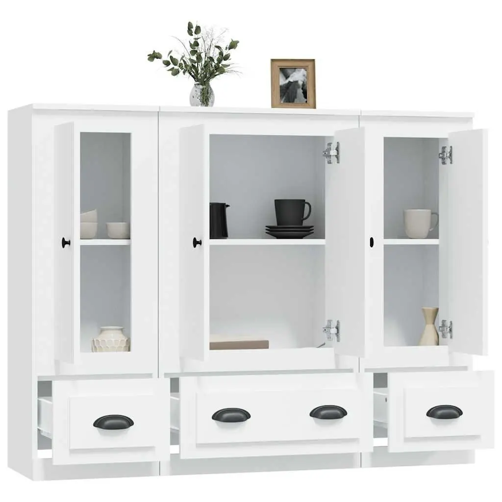 Highboards White Minimalist 3 Piece Storage Cabinet Set Engineered Wood