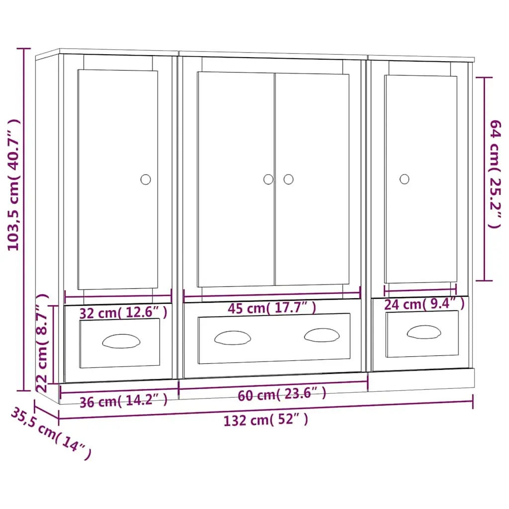 Highboards White Minimalist 3 Piece Storage Cabinet Set Engineered Wood