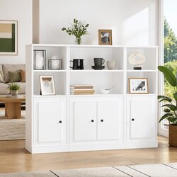 Elegant White Highboard Storage Cabinet Set of 3