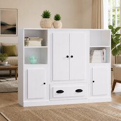 Set of 3 White Highboards Engineered Wood Storage Cabinets