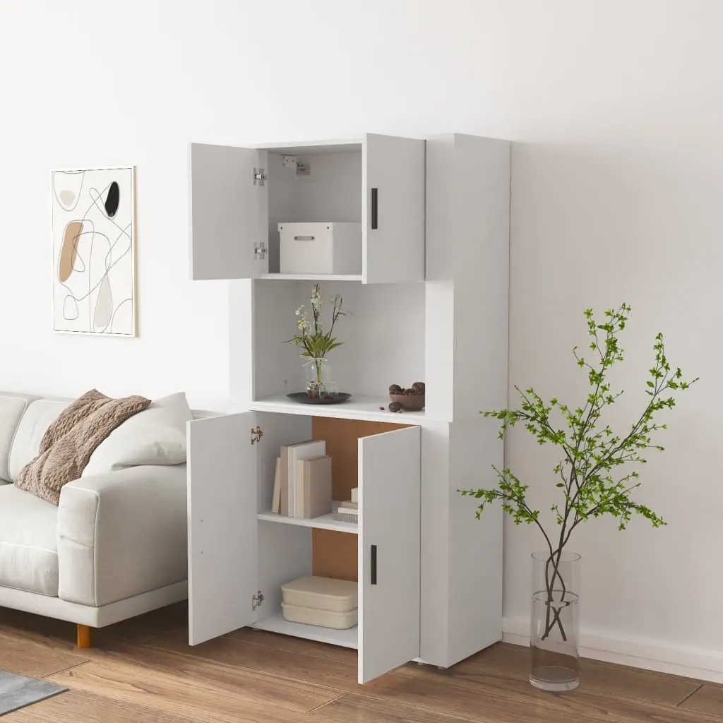 Highboard White Engineered Wood Sideboard Wall-Mounted Storage Cabinet Furniture