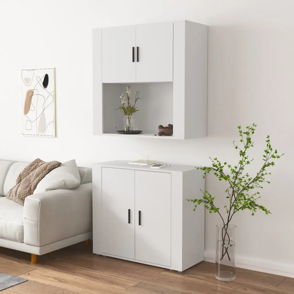 Highboard White Engineered Wood Sideboard Wall-Mounted Storage Cabinet Furniture