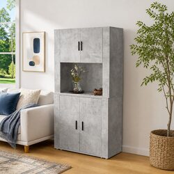 Wall-Mounted Grey Highboard Sideboard Storage Cabinet