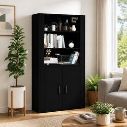 Elegant Black Engineered Wood Highboard Storage Solution