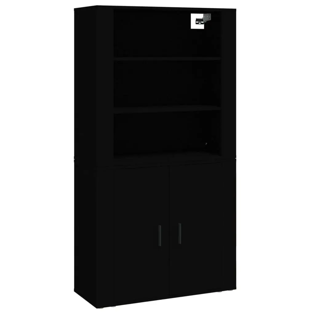 Highboard Black Engineered Wood Wall-Mounted Storage Cabinet Sideboard