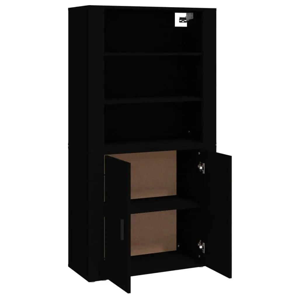 Highboard Black Engineered Wood Wall-Mounted Storage Cabinet Sideboard
