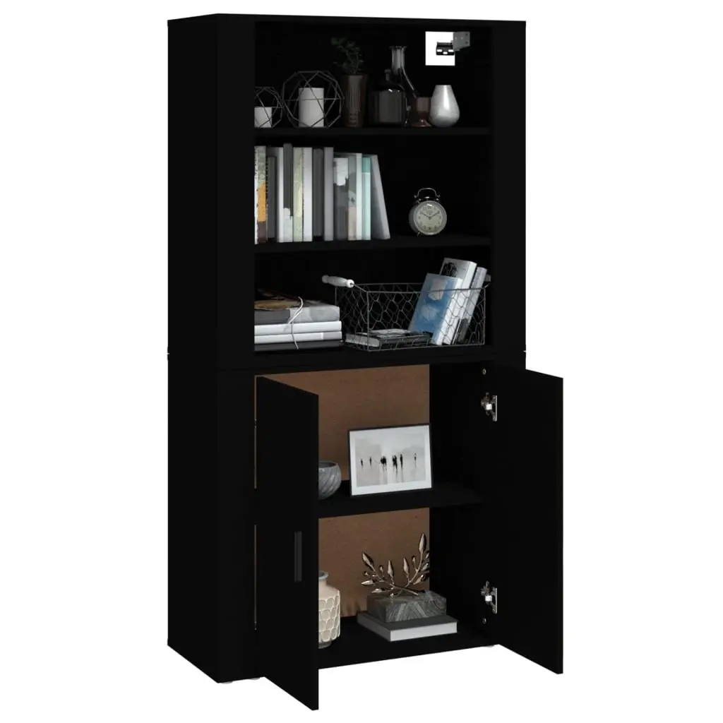 Highboard Black Engineered Wood Wall-Mounted Storage Cabinet Sideboard