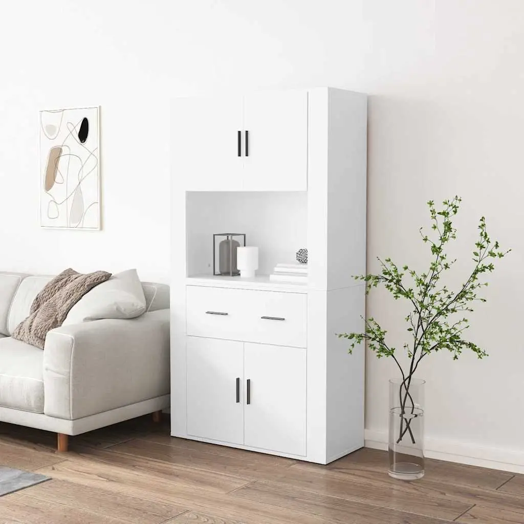 Highboard White Engineered Wood Wall-Mounted Storage Cabinet