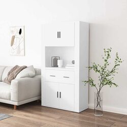 Highboard White Engineered Wood Wall-Mounted Storage Cabinet Sideboard Furniture