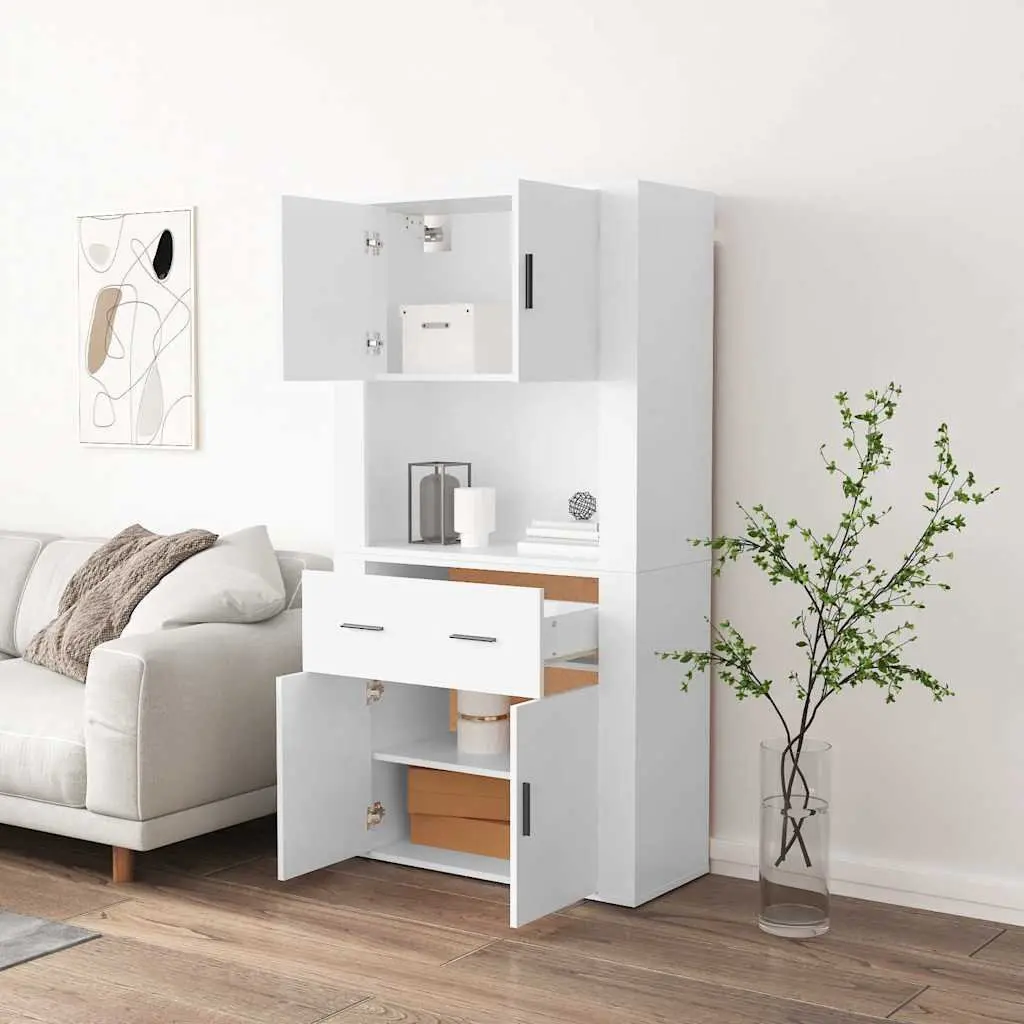Highboard White Engineered Wood Wall-Mounted Storage Cabinet