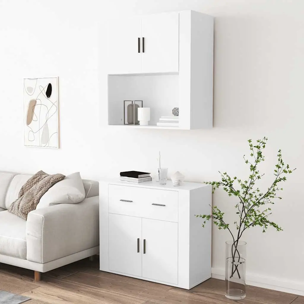 Highboard White Engineered Wood Wall-Mounted Storage Cabinet