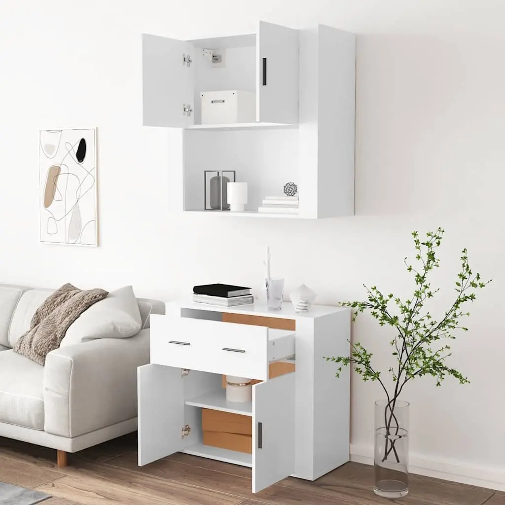 Highboard White Engineered Wood Wall-Mounted Storage Cabinet