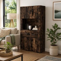 Elegant Brown Wall-Mounted Highboard Sideboard Cabinet